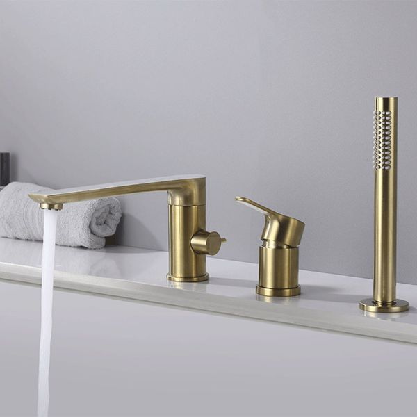 

brushed gold/black/chrome bathroom basin faucet bathtub shower faucet set deck mounted water mixer shower tap with hand
