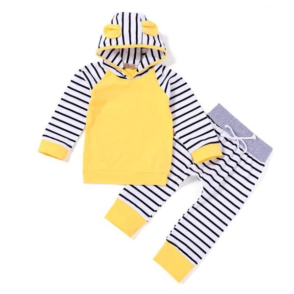 

2pcs baby clothing set long sleeve hooded newborn baby boys hoodie + pants set infant overalls toddler clothes, White