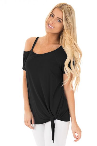 

2019 women's summer crisscross cold shoulder comfy casual short sleeve side twist knotted blouse tunic t shirts, White