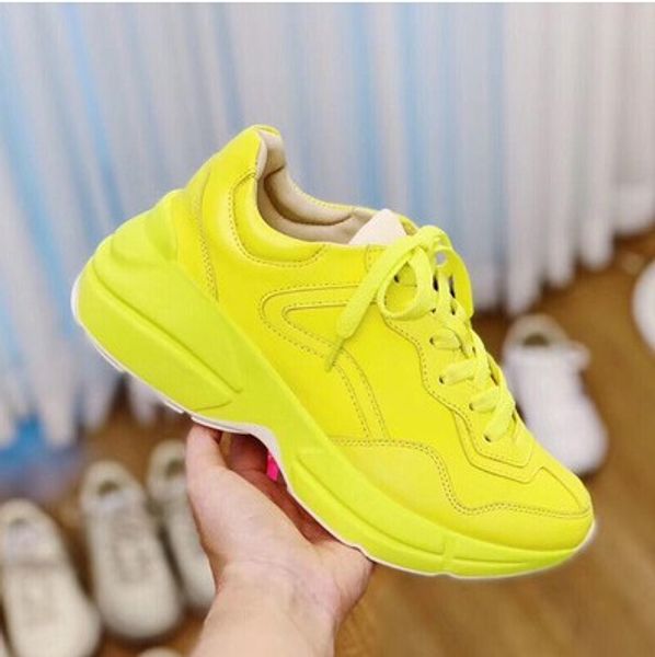 

2019 mens women casual shoes rhyton vintage trainer sneakers fluorescent color leather sports dance dad shoes sports oversize, Black