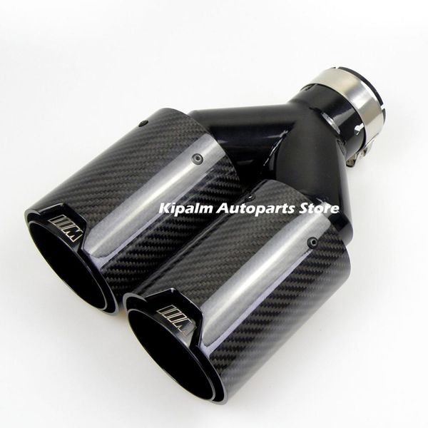

dual carbon fiber + black stainless steel universal m performance carbon fiber exhaust tips end pipes muffler tips for bmw