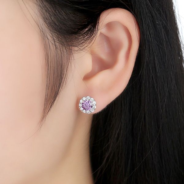 

elegant white gold plated clear cubic zirconia crystal round-cut halo stud earrings wedding bridesmaid bridal women jewelry, Golden;silver