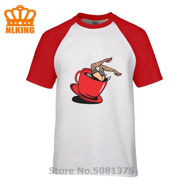 

punk rock pinup girl in coffee cup hip hop t shirt coffee pinup t-shirts 2019 summer fashion t shirt men 100% cotton tees, White;black