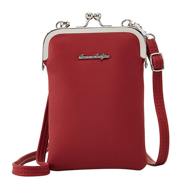 

small cell phone bag female fashion daily use shoulder bags women leather mini crossbody messenger bag ladies purse, Red;black