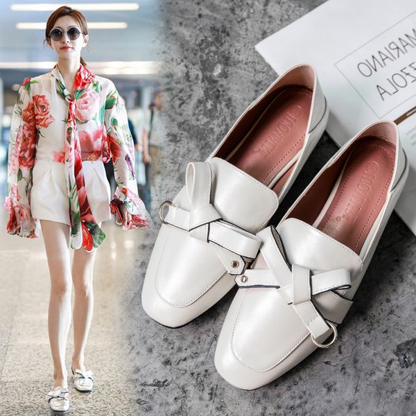 

plus size leather flats shoes woman bow-knot creepers square toe espadrilles women brand loafers bowtie grandma shoes, Black