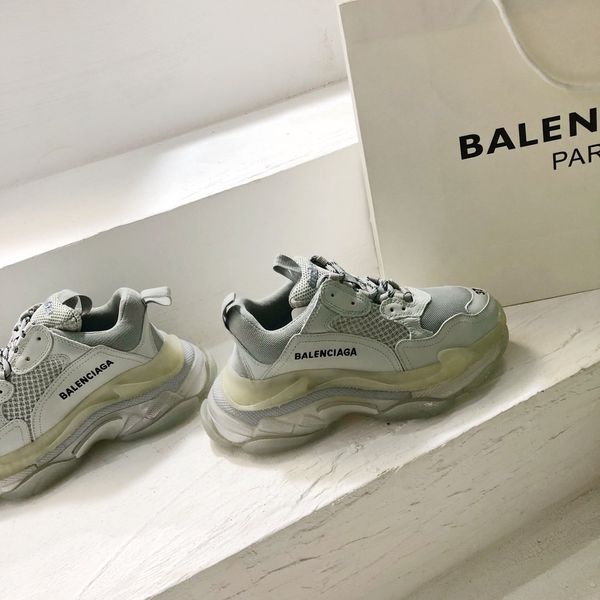 

original fashion luxury platform men's and women's shoes wild vintage triple-s transparent air cushion casual sneakers 15, Black