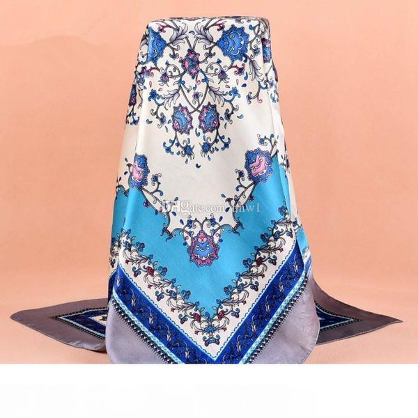 

ретро национальный кешью шарф атласные шарфы 90*90 см мода большой квадратный печатных дамы мусульманский тюрбан шейный платок оголовье, Blue;gray