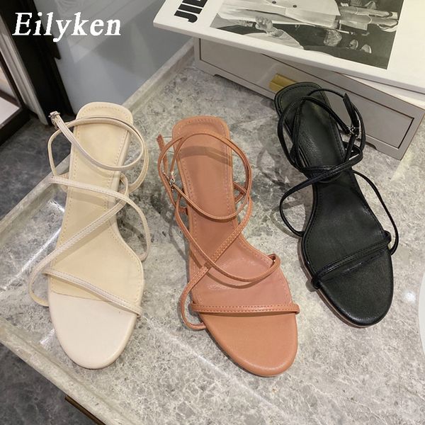 

eilyken 2020 fashion ankle strap high heels women sandals open toe chunky thin heel party dress shoes narrow band summer beach t200327, Black