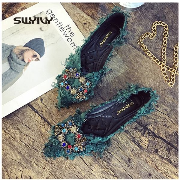 

swyivy women flats shoes bow rhinestone casual shoes female 2019 spring pointed closed toe flats slip on women shoes size 41 cj191217, Black