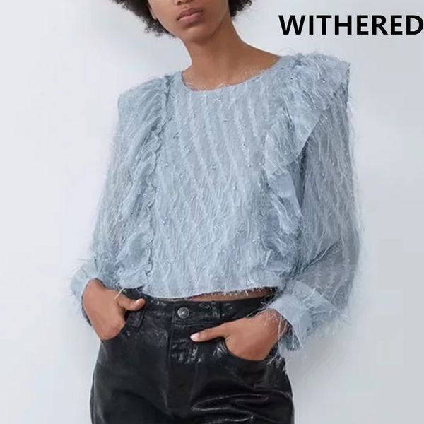 

withered england style office lady artificial fur cascading blusas mujer de moda 2019 kimono blouse womens blouse plus size, White