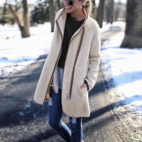 

women warm winter fleece parka coat overcoat long jacket women outwear zipper female hoodies s-xl plus size sweatshirt#j30, Black;brown