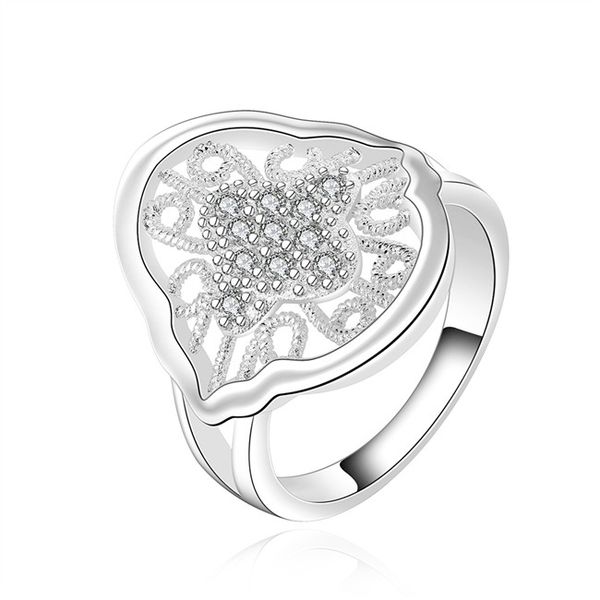 

plated sterling silver flower zircon ring djsr554 us size 8; classic design women's 925 silver plate with side stones rings jewelry, Golden;silver