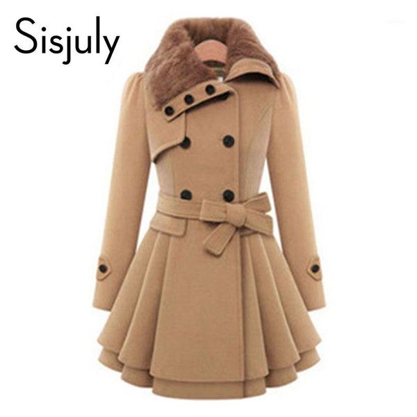 

women's trench coats wholesale- sisjuly women winter autumn coat brand woolen double breasted long sleeve belt red slim womens khaki co, Tan;black