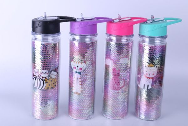 

the latest creative universal cylindrical solid color double-layer plastic straw cup, environmentally friendly seat belt fish scales, s