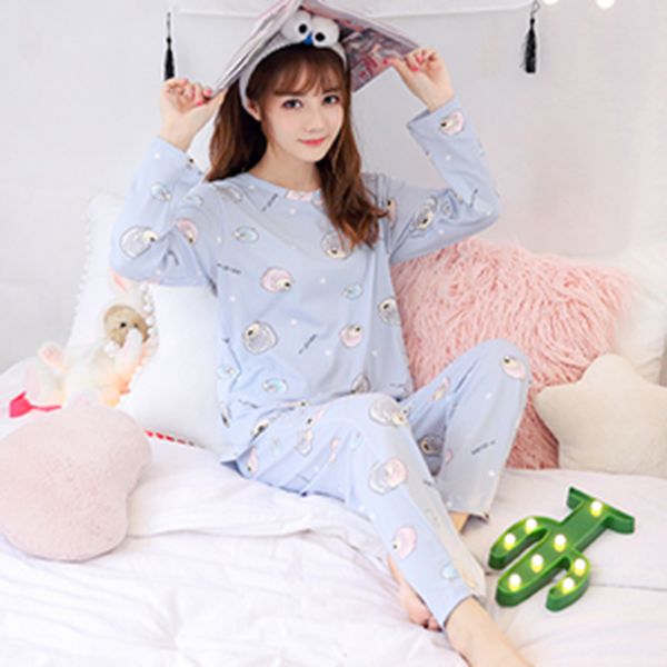 

длинные рукава pigiama донна ночной костюм женщины пижама femme primark, Blue;gray