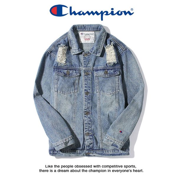 

champions designer brand mens jacket classic luxury boutique jacket fashion hole oversize letter printing casual wild lapel denim coat, Black;brown