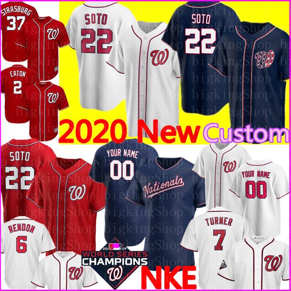 

2020 NKE Custom 22 Juan Soto 31 Max Scherzer 7 Trea Turner Jersey Anthony Rendon Stephen Strasburg Adam Eaton Howie Kendrick Бейсбол