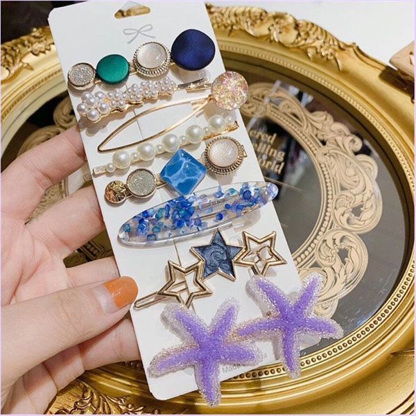 

s1532 fashion jewelry 8pcs barrette set headdress hairpin hair clip bobby pin girls lady barrette, Golden;silver