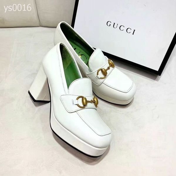 

europe 2019 personality leather platform high-heeled platform women's shoes horse buckle color matching single shoes one foot small sho, Black
