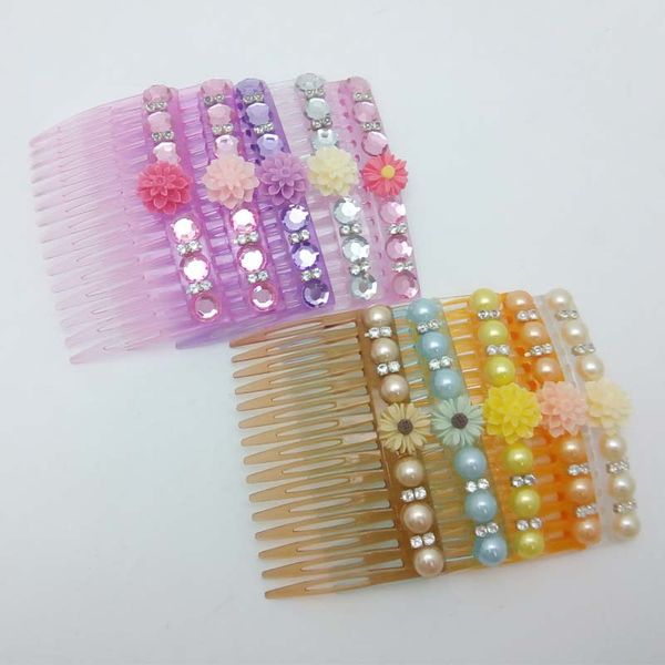 

15 tooth техногенные diamond перл цветочный ретро-up сделать пластиковые волосы расческой 7 * 4,5 cm ручной stick-на кристаллах гребень 2 юа, Brown