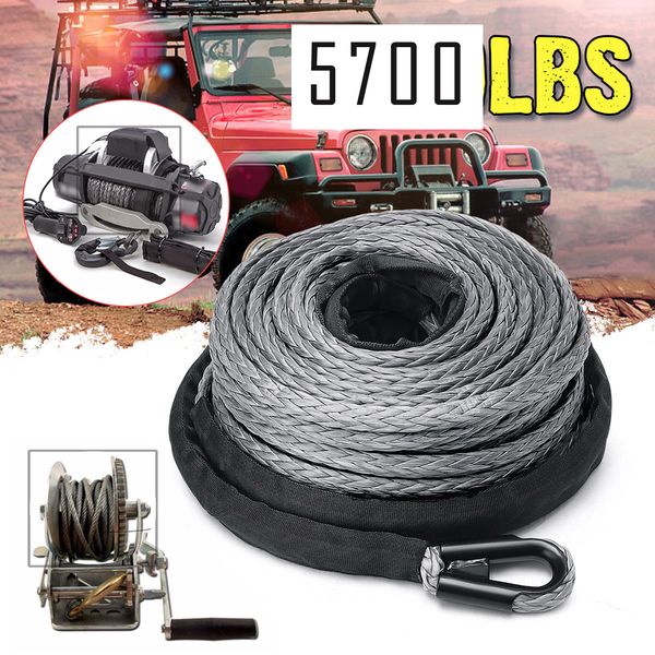

1/4" x 50' 5700lbs synthetic winch line cable rope with sheath atv utv gray