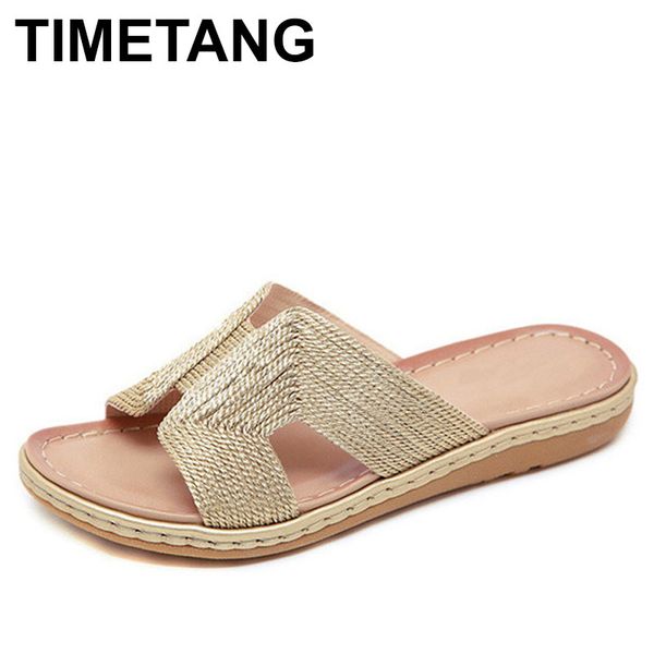 

timetang summer pu flat sandals 2019 brand slip on luxury sandals slippers beach slippers for women womens designer shoese691 y200706, Black