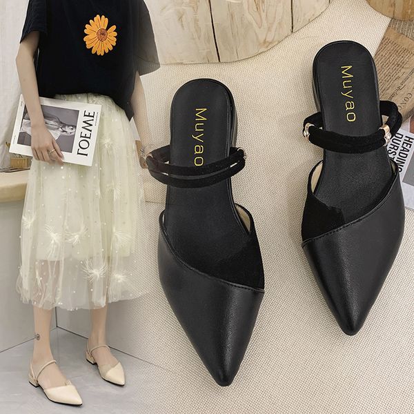 

women sandals 2020 new arrival non-slip outdoor pointed toe women flat shoes pointed toe summer korea gladiator slippers, Black