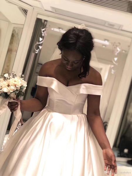 

simple satin off the shoulder wedding dresses ball gown real ps bridal gowns 2018, White