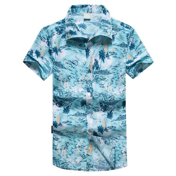

2019 men hawaiian print short men's shirt sports beach casual shirt quick dry blouse blouse camisa masculina camicia uomo, White;black