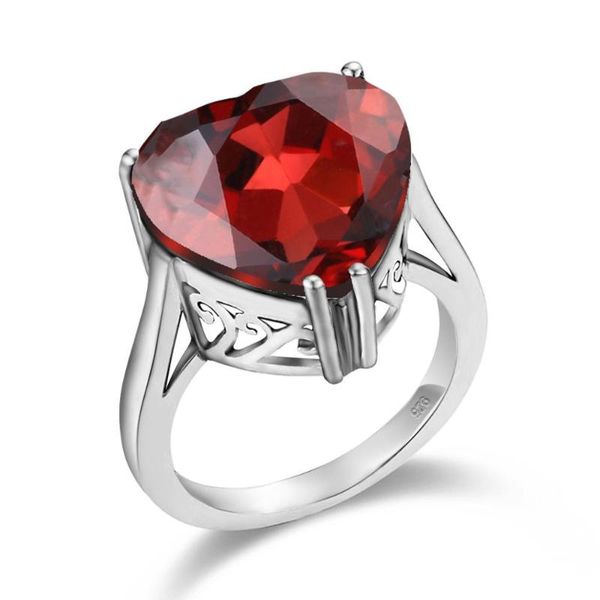 

cluster rings szjinao red garnet silver for women heart love ring gemstone engagement engrave trendy fine jewelery female aneis rushed, Golden;silver
