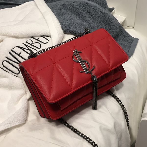 

chic chain new bag female 2020 new ins tide wild small square bag korean embroidered thread cross-body