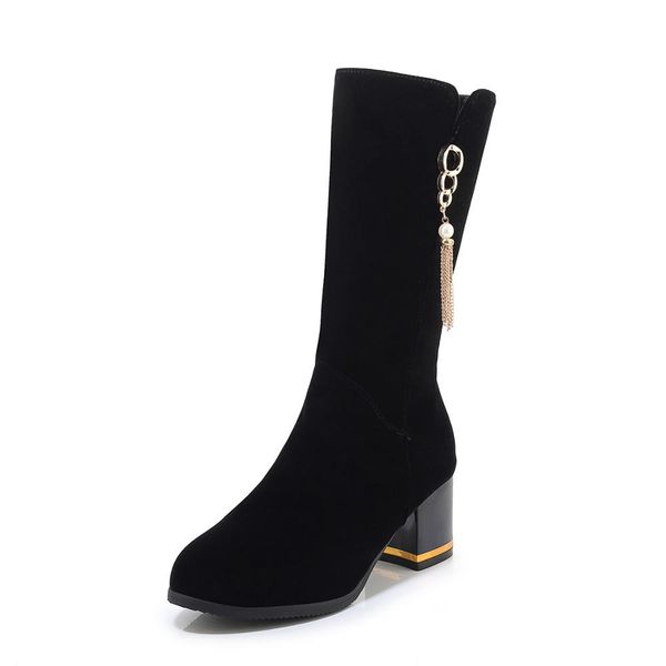 

zipper boots women new 2019 shoes woman winter shoes luxury designer thigh high heels high booties ladies round toe, Black