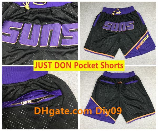 

mens phoenix suns basketball just don pocket shorts vintage breathable stitched pants mitchell & ness hip-hop classic shorts jerseys, Black