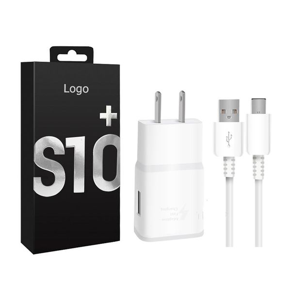 

2 in 1 s10 fast charger kits + type c cable 9v 1.67a eu us traval usb wall charge adapter s10 s9 1.2m cable with retail package oem