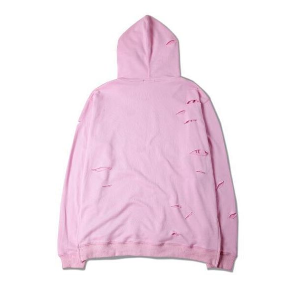 

fashion style pink color man hoodie ripped hole hooded loose streetwear fashion couple clothes casual pullover345345, Black