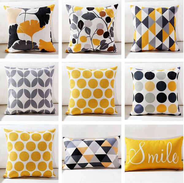 

black yellow grey geometric pillow cover decorative linen cushion cover home decor pillow case ginkgo biloba sham 30x50cm