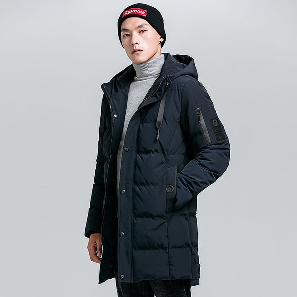 

middle long parkas men winter warm coat big size smart fashion business winter outwear hooded thick long coat 4xl, Black