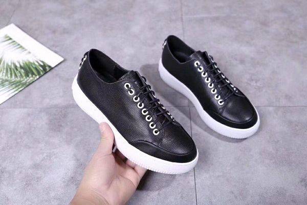 

2019 spring new leather lace white shoes front and rear lace decorative non-slip vertical white casual shoes m189601, Black