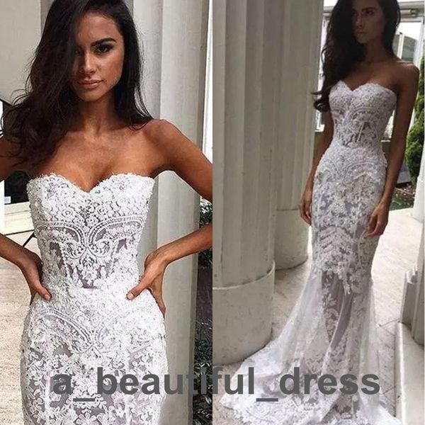 

berta mermaid wedding dresses backless illusion bodice lace appliqued bridal gowns sweetheart boho country wed dress wd2259, White