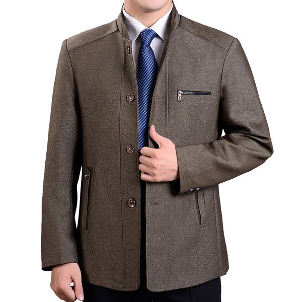 

new elderly men spring and autumn coat casual daddy clothes jacket of single row torsion buttons stand collar loose-fit, Black;brown