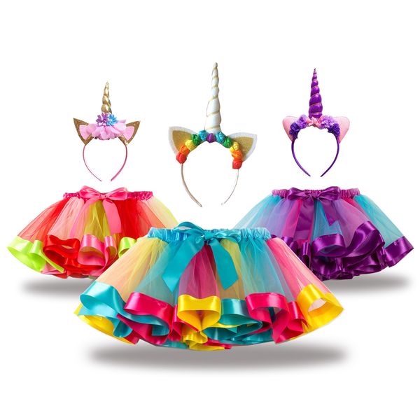 

Free Unicorn Headband Princess Tutu Skirt Baby Girls Clothes Rainbow Kids Party Tutu for Girls Skirts Children Ball Gown