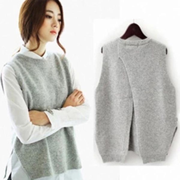 

autumn knitted sleeveless sweater vests female sleeveless knit sweaters round neck short waistcoat vest, White;black