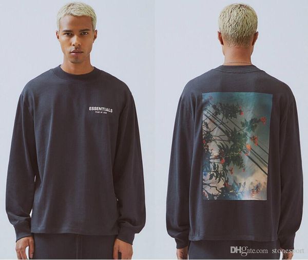 

fog fear of god essentials multi-line flowers and birds p p long sleeve t-shirt men's women's sweater s-xl, Black;brown