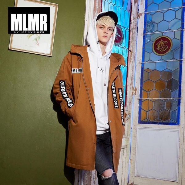 

autumn men's padded coat trend letter printing casual long padded coat jacket 218309508, Tan;black