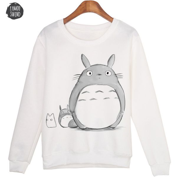 

casual 3d sweatshirt women pullover winter clothing cartoon totoro print moleton feminino hoodies o neck pullover wmh31, Black