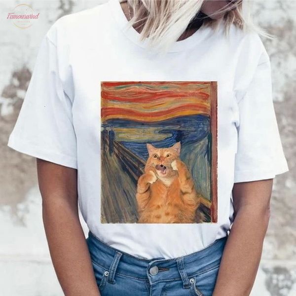 

женщины гато cate смешные печати футболка девочка 2020 summer ulzzang слишком буфф too cat цветочный harajuku tshirt девушка 90с graphic t, White