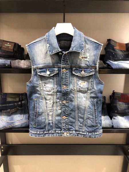

wholesale new fashion mens denim vest vintage sleeveless washed jeans waistcoat man cowboy ripped jacket size m-3xl asian, Black;brown
