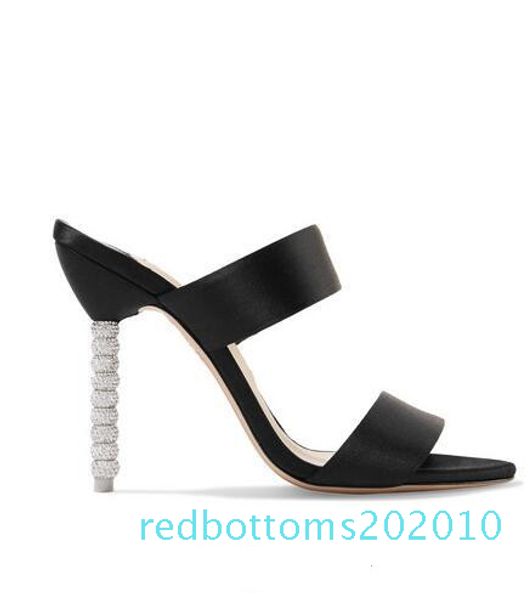 

fashion sophia webster rosalind high heels for women crystal-embellished satin mules sandalias lady party wedding dress eu35-43 r10, Black