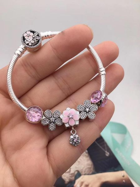 

100%925 pure silver peach blossom beads bracelet ing, Golden;silver