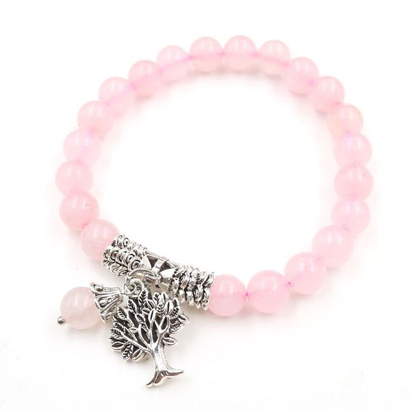 

10 pcs silver plated tree of life connect amethyst crystal round beads elastic bracelet red agate jewelry, Black